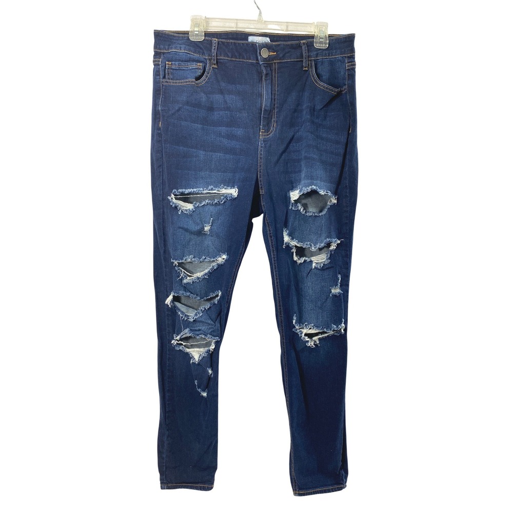 Ms Cello Skinny Jeans Womens Plus Size 18 Hi Rise Destroyed Dark Wash Denim